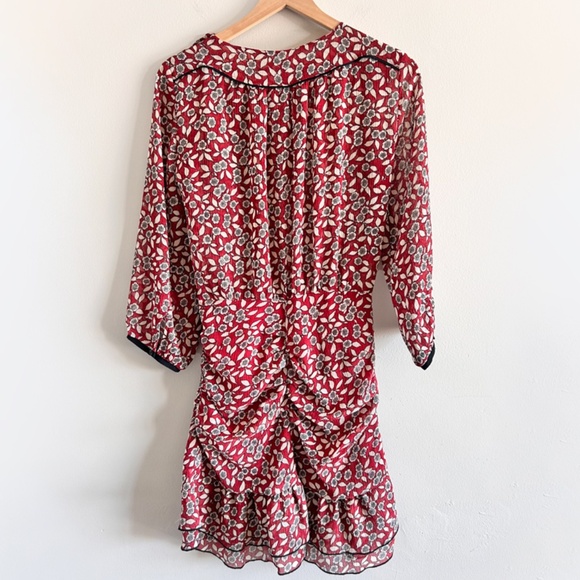 BA&SH Billy Ruched Floral Dress | Bordeaux | Size US 6 | Good Condition 🌸💕 - Picture 3 of 16